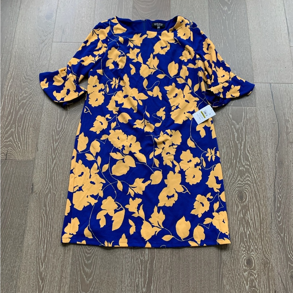 Kasper blue and yellow floral print dress